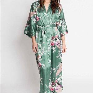 Jade satin kimono robe